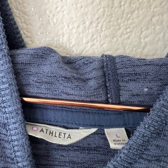 Athleta Techie Sweat Popover Dress Navy Heather hooded pockets 152573 - Picture 5 of 8